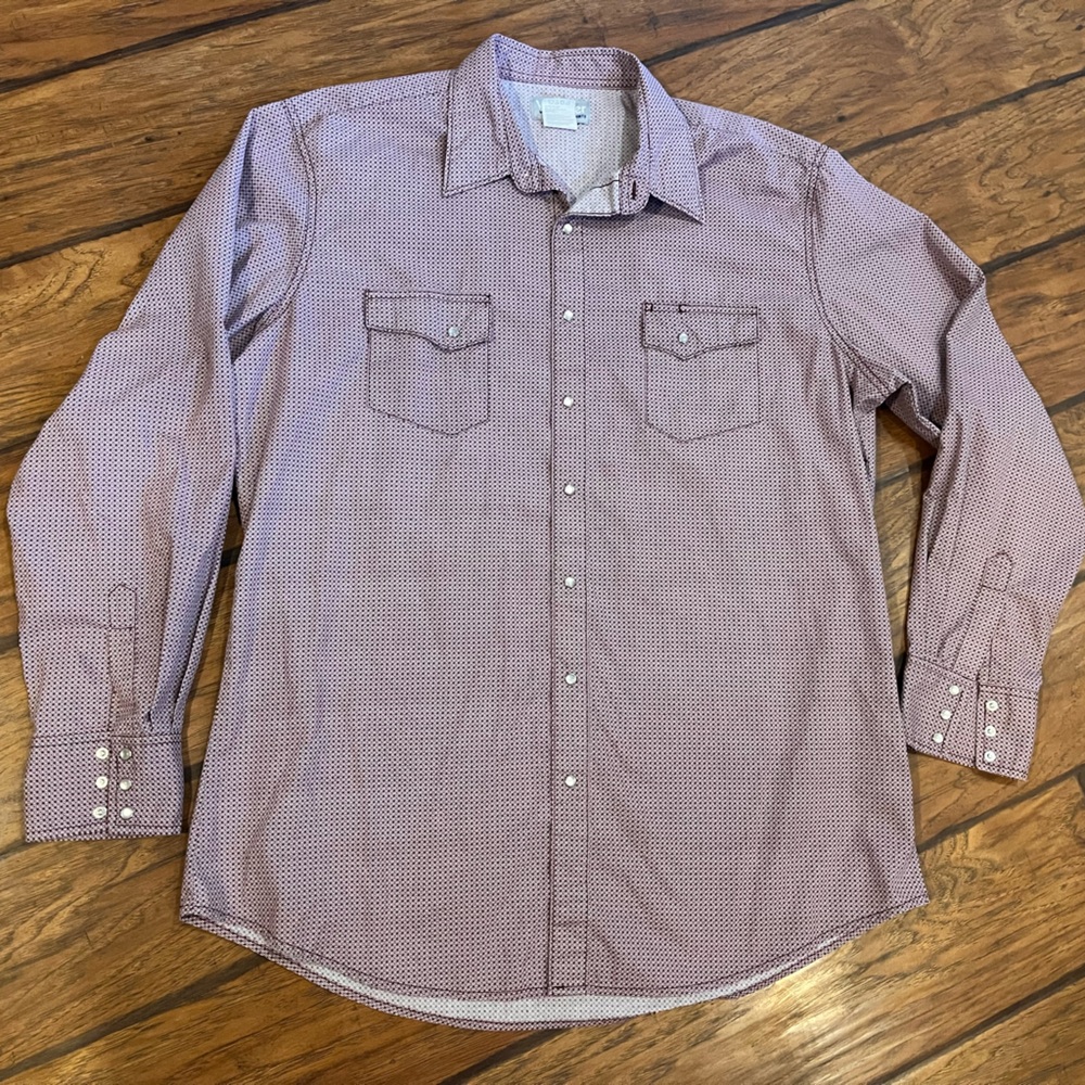Wrangler Wrancher western shirt mens XLT red maroon patterned pearl snap rodeo